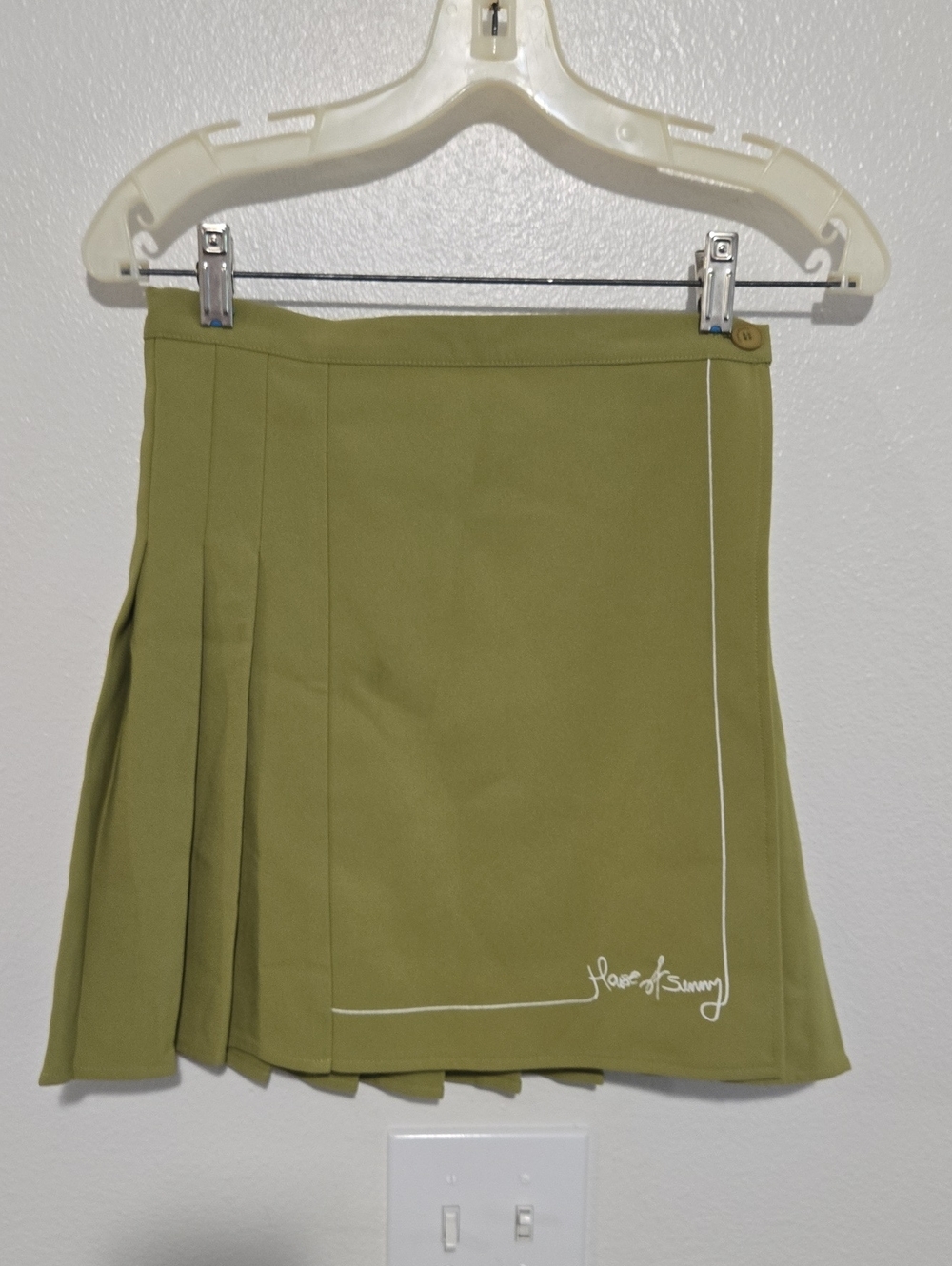 House of Sunny Olive Green Mini Skirt with White Trim